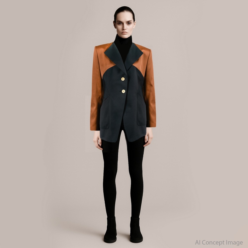 LOUIS FERAUD Rusty Bronze and Black Cotton Jacket Blazer US 14 Made in Germany